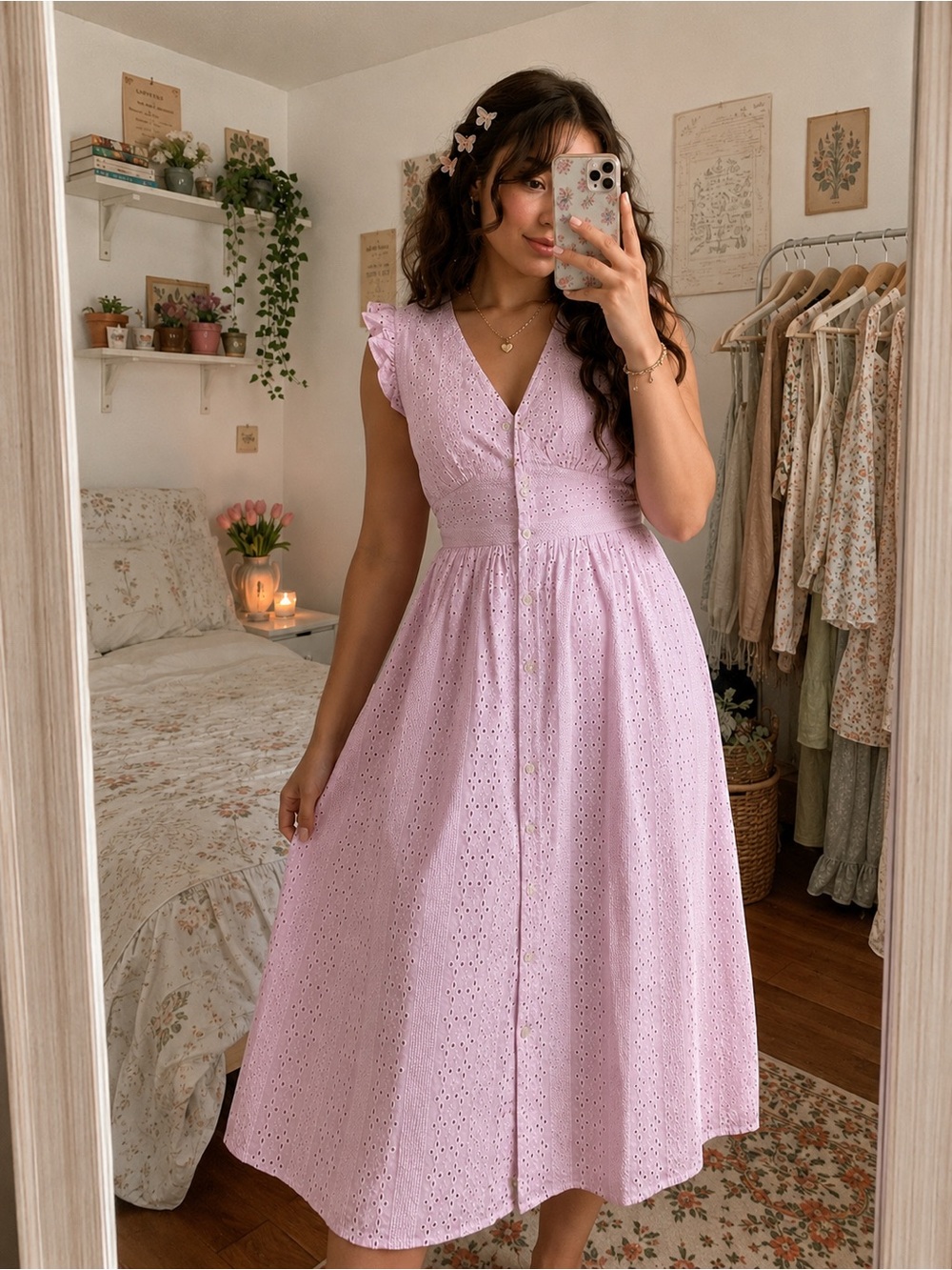 J. Crew Lavender Eyelet Embroidered Cotton Midi Dress Size 16 Cottagecore